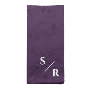 Elegant Plum Purple Floral Line Art Wedding Cloth Napkin