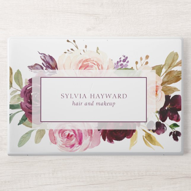 Elegant Plum Purple Floral Roses Business HP Laptop Skin (Front)