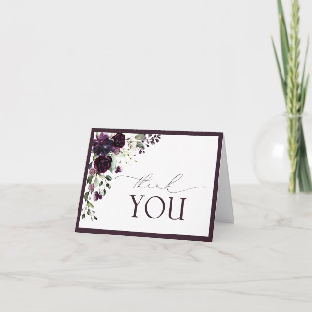 Elegant Plum Purple Floral Thank You Card (Front)