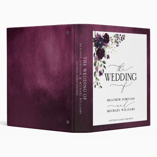 Elegant Plum Purple Floral Watercolor Script Album 3 Ring Binder