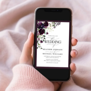 Elegant Plum Purple Floral Watercolor Script Invitation