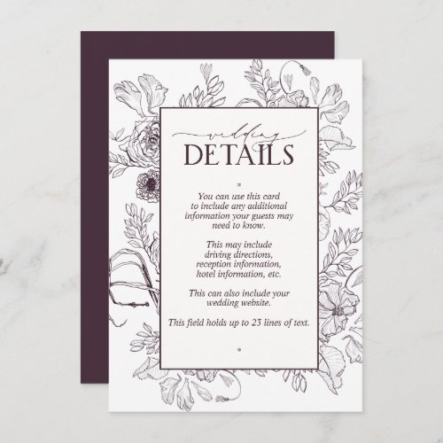 Elegant Plum Purple Floral Wedding Details Enclosure Card
