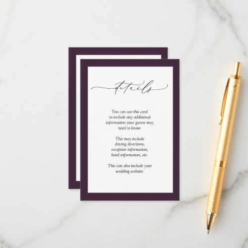 Elegant Plum Purple Floral Wedding Details Enclosure Card