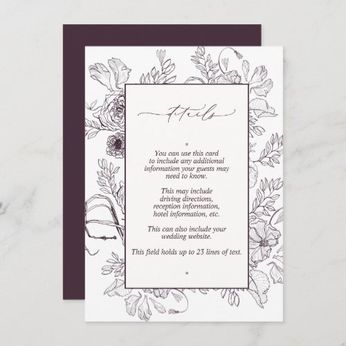 Elegant Plum Purple Floral Wedding Details Enclosure Card