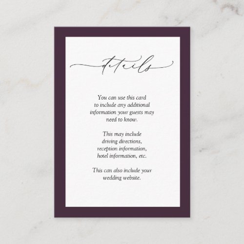 Elegant Plum Purple Floral Wedding Details Enclosure Card