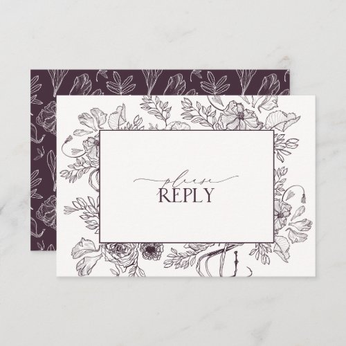 Elegant Plum Purple Floral Wedding QR Code RSVP Card