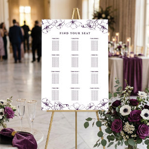Elegant Plum Purple Floral Wedding Seating Chart Foam Board