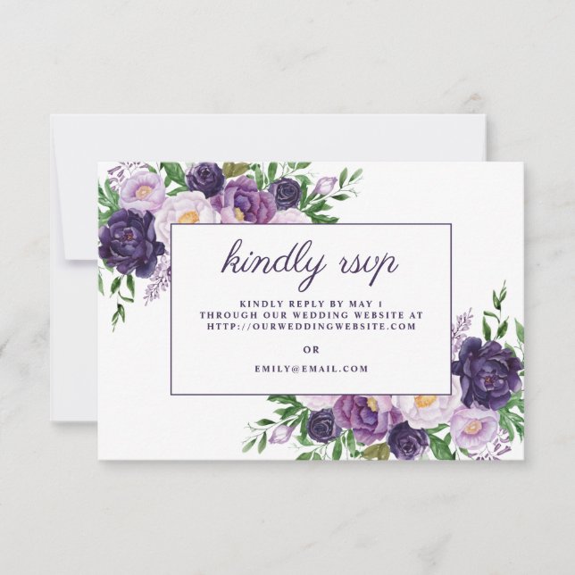 Elegant Plum Purple Floral Wedding Website RSVP  (Front)