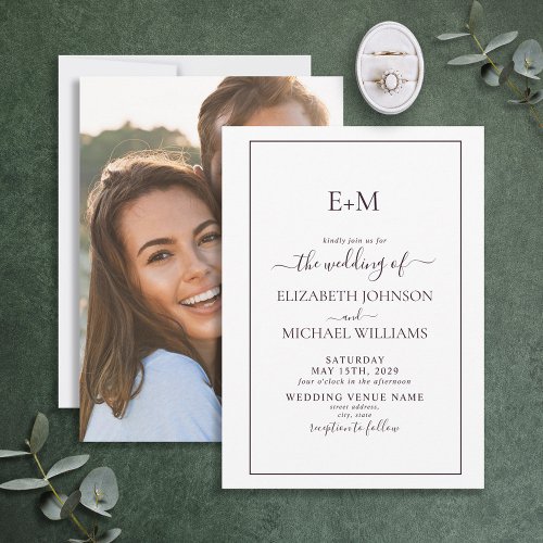 Elegant Plum Purple Formal Monogram Photo Wedding Invitation