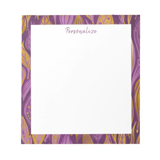 Elegant Plum Purple Gold Abstract Foliage Notepad (Front)