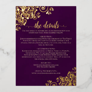 Elegant Plum Purple Gold Foil Wedding Details Card