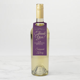 Elegant Plum Purple & Gold Wedding Thank You Bottle Hanger Tag