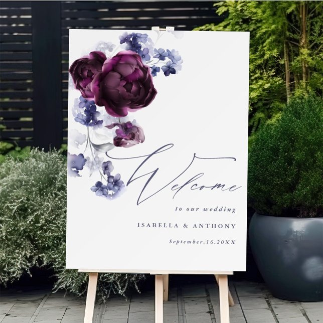 Elegant Plum Purple & Indigo Blue Floral Wedding Foam Board (Creator Uploaded)