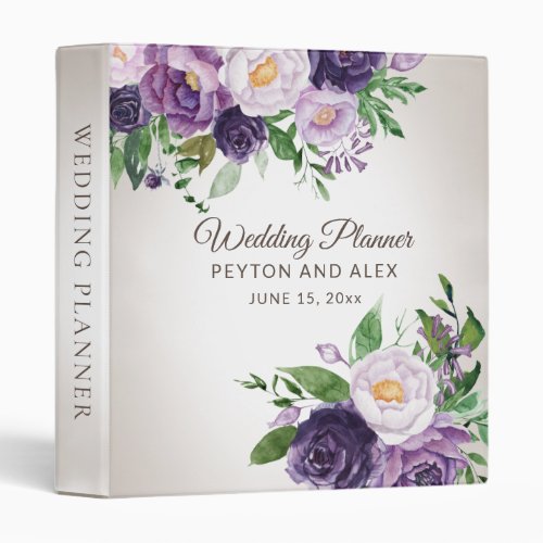Elegant Plum Purple Lavender Floral Wedding Plans 3 Ring Binder