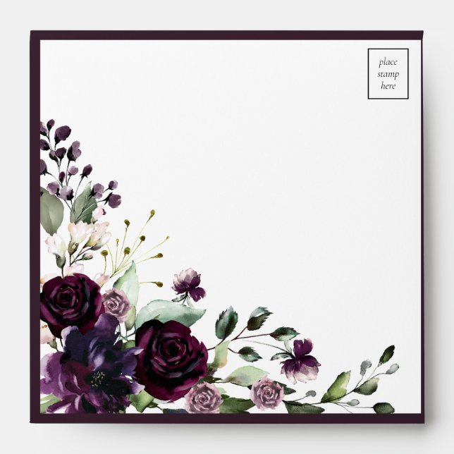 Elegant Plum Purple Mauve Floral Watercolor Envelope (Front)