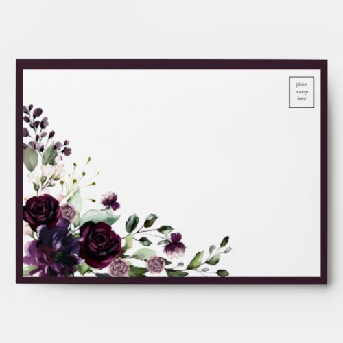 Elegant Plum Purple Mauve Floral Watercolor Envelope