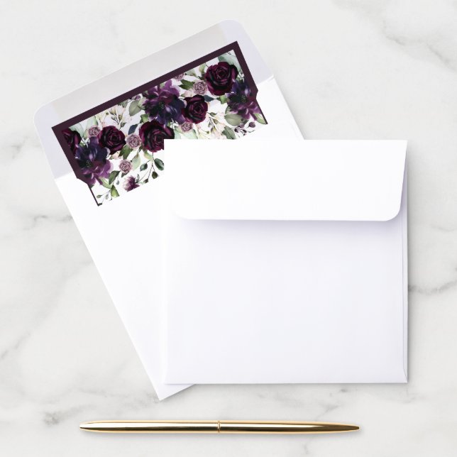 Elegant Plum Purple Mauve Floral Watercolor Envelope Liner (Desk)