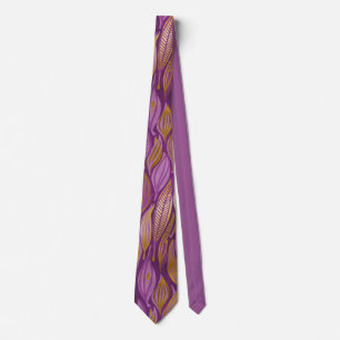 Elegant Plum Purple Metallic Gold Abstract Foliage Neck Tie