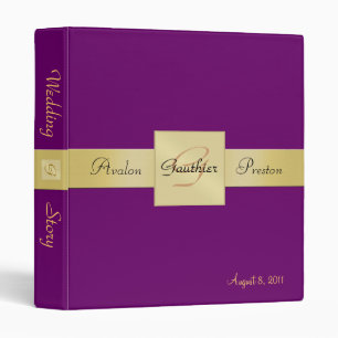 Elegant Plum Purple Monogram Gold Ribbon Binder