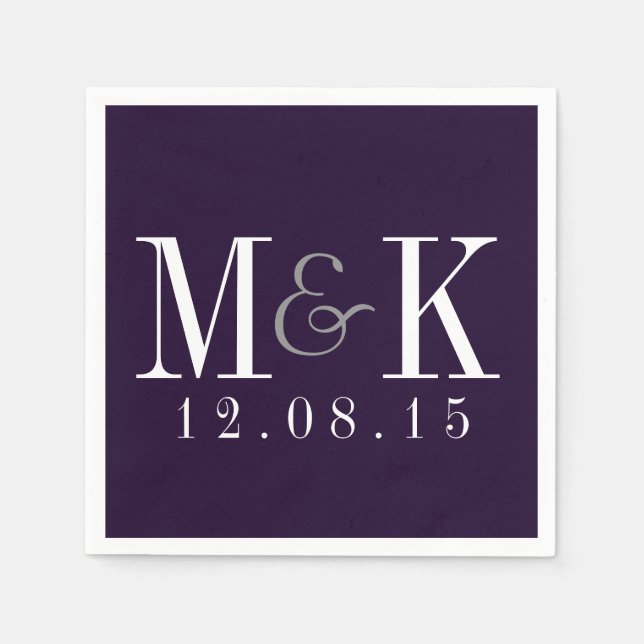 Elegant Plum Purple Monogram Wedding Napkins (Front)