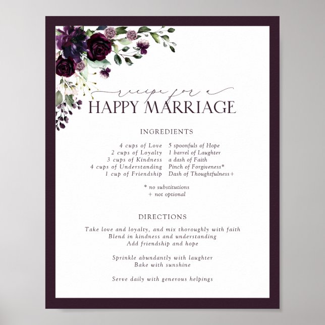 Elegant Plum Purple Recipe for a Happy Marriage Poster (Front)