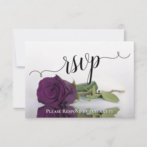 Elegant Plum Purple Reflecting Rose Chic Wedding RSVP Card