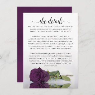 Elegant Plum Purple Romantic Rose Wedding Details Enclosure Card