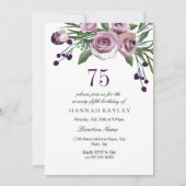 Elegant Plum Purple Rose 75th Birthday Invitation (Front)