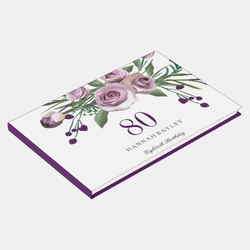 Elegant Plum Purple Rose 80th Birthday Guestbook