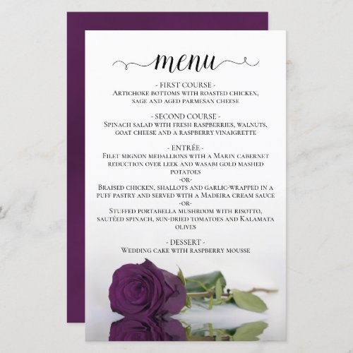 Elegant Plum Purple Rose Budget Wedding Menu