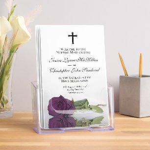 Elegant Plum Purple Rose Catholic Wedding Program Brochure