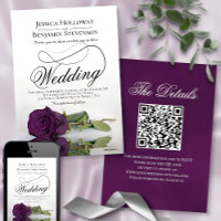 Elegant Plum Purple Rose Fancy QR Code Wedding