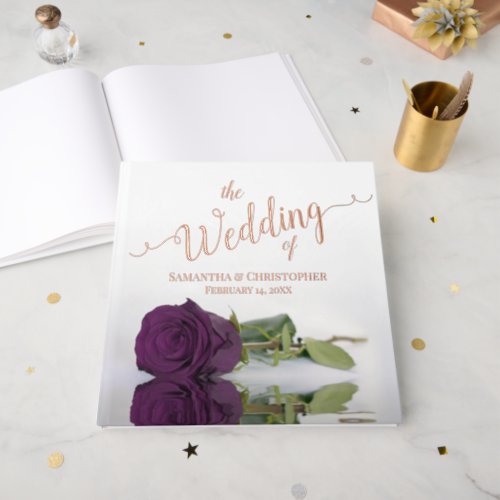 Elegant Plum Purple Rose Large Wedding Foil Foil Guest Book