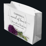 Elegant Plum Purple Rose Maid of Honor Wedding Large Gift Bag<br><div class="desc">These beautiful gift bags are designed as a wedding gift or favor bag for your Maid of Honor. They feature a simple yet stunning design with a long stemmed deep plum purple or eggplant colored rose lying on its side. The title "Maid of Honor" written in fancy script letters with...</div>