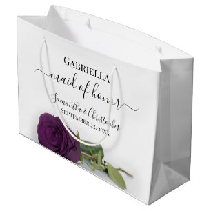 Elegant Plum Purple Rose Maid of Honor Wedding Large Gift Bag