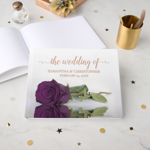 Elegant Plum Purple Rose Medium Wedding Foil Foil Guest Book