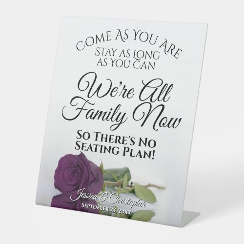 Elegant Plum Purple Rose Open Seating Wedding Pedestal Sign