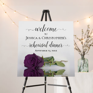 Elegant Plum Purple Rose Rehearsal Dinner Welcome Foam Board