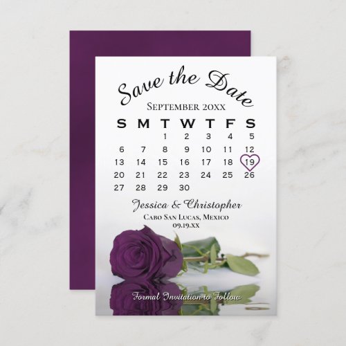 Elegant Plum Purple Rose Romantic Wedding Calendar Save The Date
