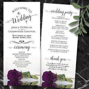 Elegant Plum Purple Rose Simple Romantic Wedding Program