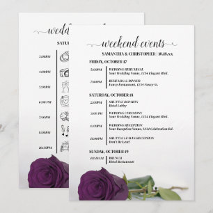 Elegant Plum Purple Rose Wedding Events & Timeline Program