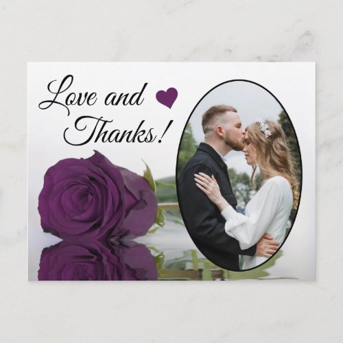 Elegant Plum Purple Rose Wedding Love  Thanks Postcard