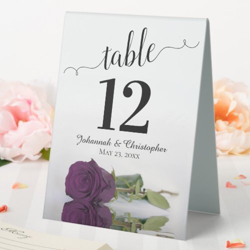 Elegant Plum Purple Rose Wedding Table Number Table Tent Sign
