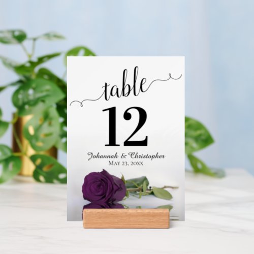 Elegant Plum Purple Rose Wedding Table Number w Holder