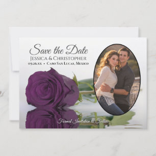 Elegant Plum Purple Rose with Oval Photo Wedding Save The Date