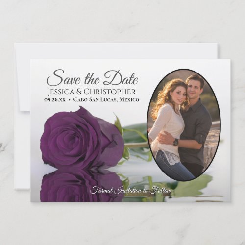 Elegant Plum Purple Rose with Oval Photo Wedding Save The Date