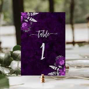 Elegant Plum Purple Silver Floral Wedding Table Number