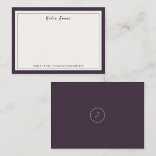 Elegant Plum Purple Silver Signature Monogram Logo Note Card