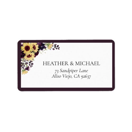 Elegant Plum Purple Sunflower Return Address Label