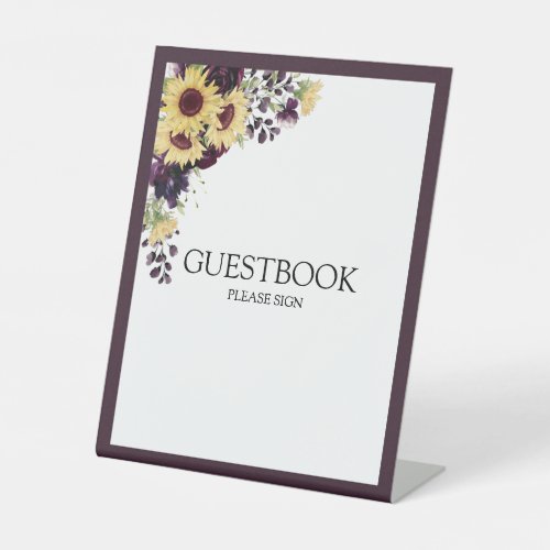 Elegant Plum Purple Sunflower Watercolor Guestbook Pedestal Sign